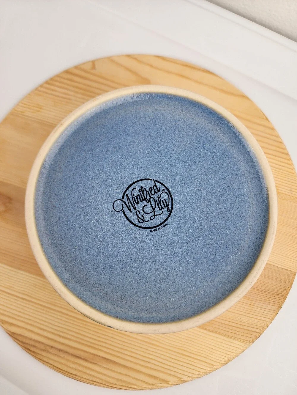 Wilfred & Lily Blue Ceramic Dog Food Bowl with 'Food' Embossed Script